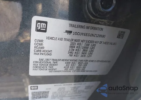 2022 Chevrolet Silverado 1500 Ltd 4Wd Short Bed Rst z USA, uszkodzony, nr VIN 1GCUYEED2NZ129590